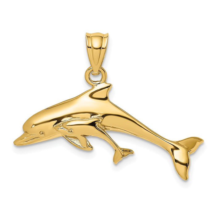 Million Charms 14K Yellow Gold Themed Polished Dolphin & Baby Charm