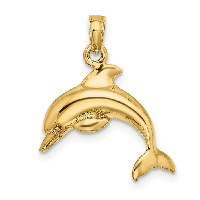 Million Charms 14K Yellow Gold Themed 3-D Dolphin Jumping Charm