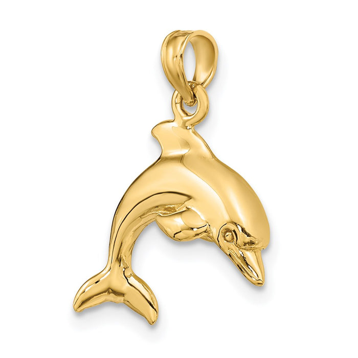 Million Charms 14K Yellow Gold Themed 3-D Dolphin Jumping Charm