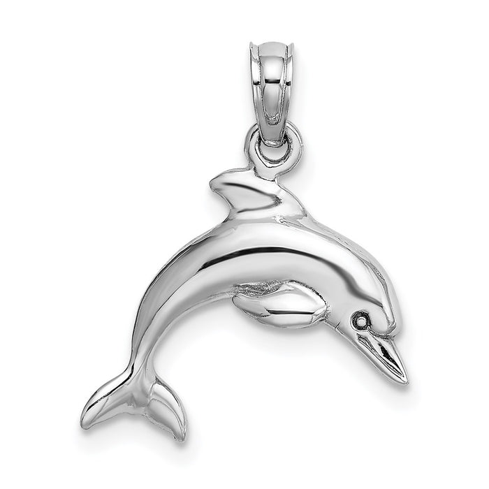 Million Charms 14K White Gold Themed 3-D Dolphin Jumping Charm