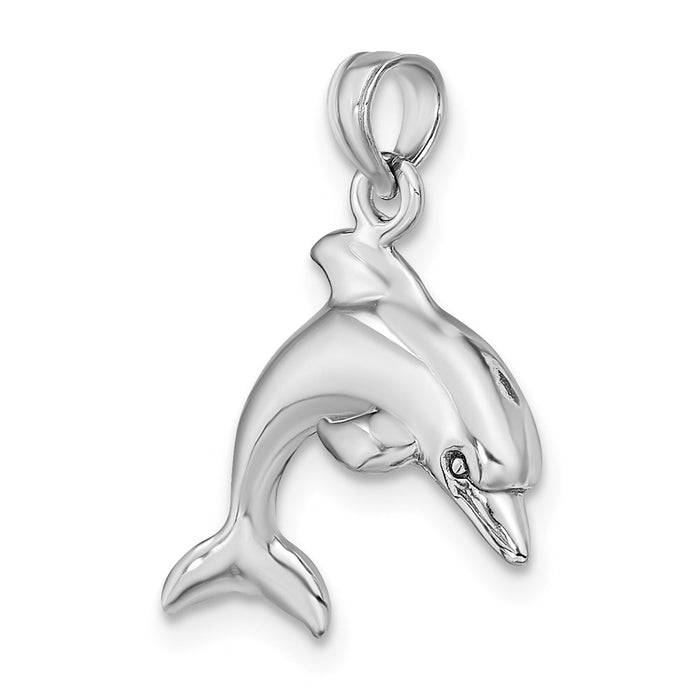 Million Charms 14K White Gold Themed 3-D Dolphin Jumping Charm