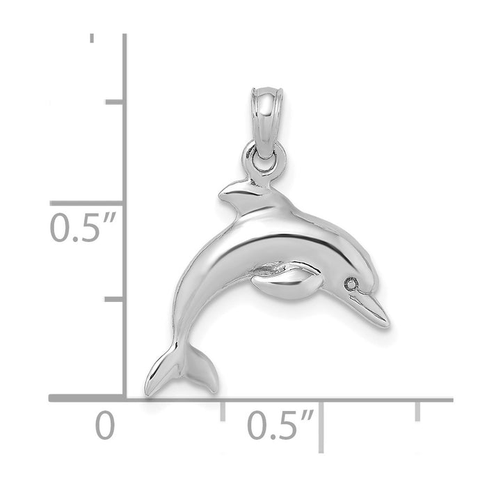 Million Charms 14K White Gold Themed 3-D Dolphin Jumping Charm