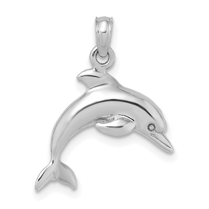 Million Charms 14K White Gold Themed 3-D Dolphin Jumping Charm