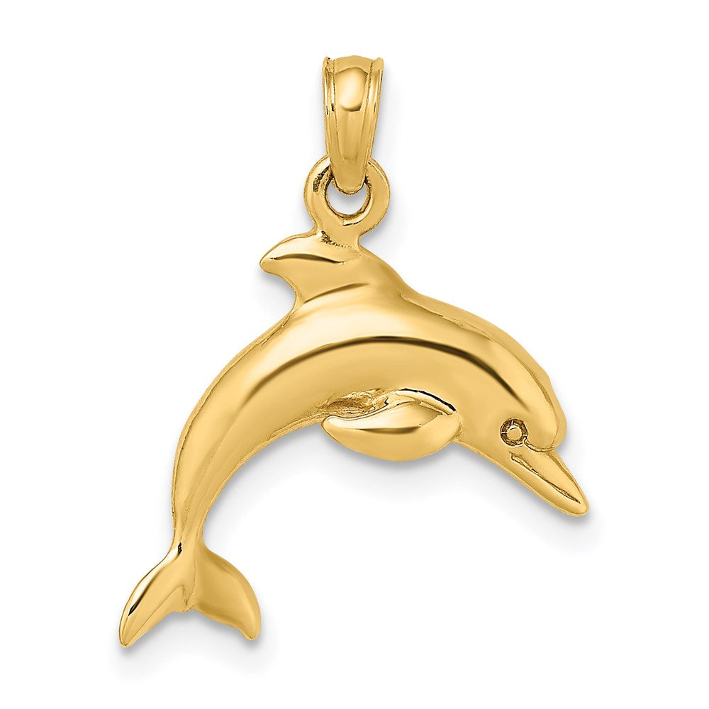 Million Charms 14K Yellow Gold Themed 3-D Dolphin Jumping Charm