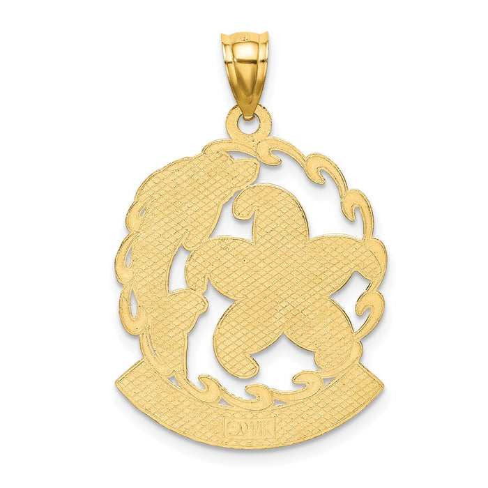 Million Charms 14K Yellow Gold Themed Stone Harbor Under Nautical Starfish & Dolphin Charm