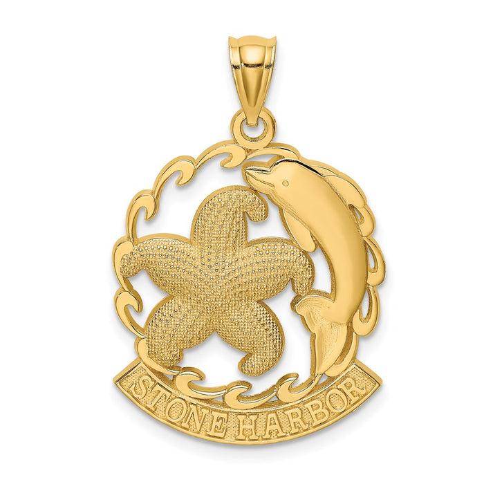 Million Charms 14K Yellow Gold Themed Stone Harbor Under Nautical Starfish & Dolphin Charm