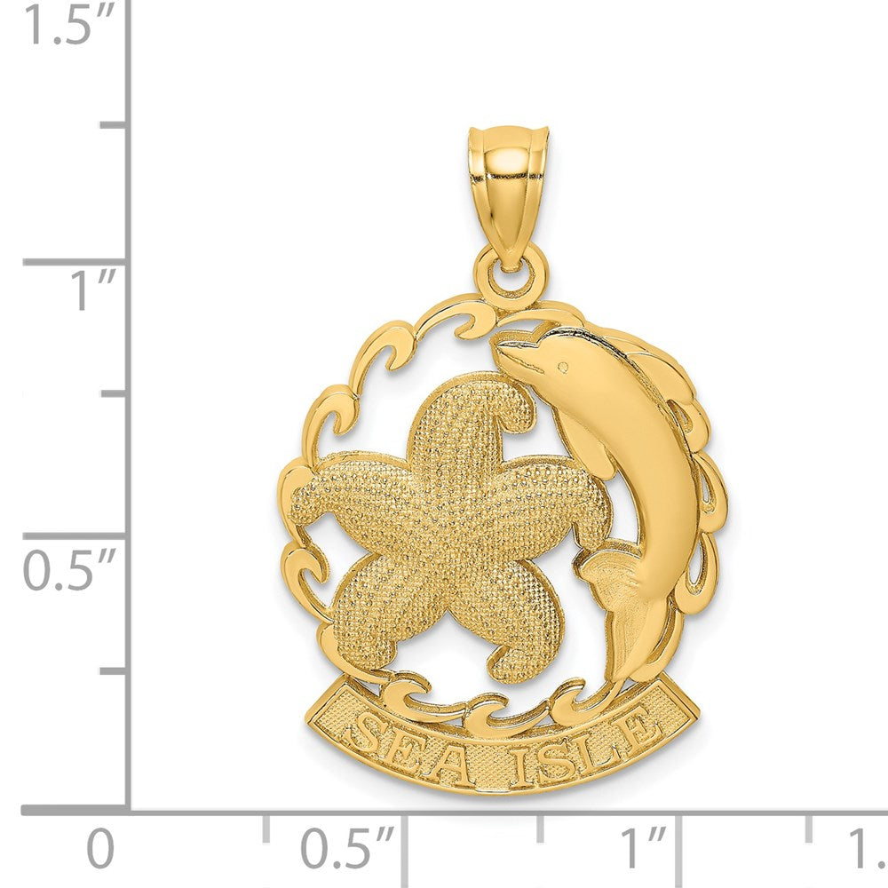 Million Charms 14K Yellow Gold Themed Sea Isle Under Nautical Starfish & Dolphin Charm