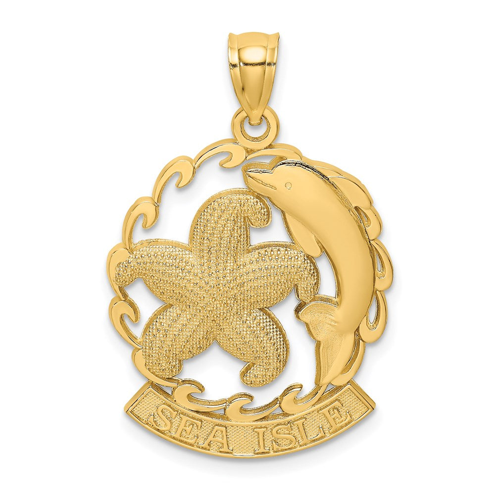Million Charms 14K Yellow Gold Themed Sea Isle Under Nautical Starfish & Dolphin Charm