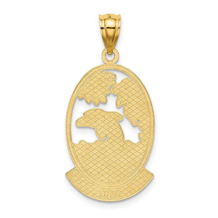 Million Charms 14K Yellow Gold Themed Stone Harbor With Dolphin & Sunset In Frame