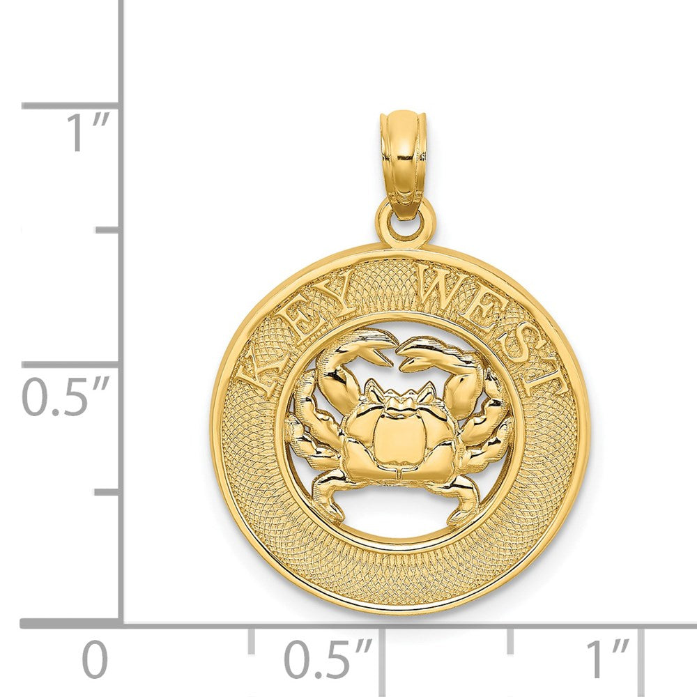 Million Charms 14K Yellow Gold Themed Key West On Round Frame With Crab Charm