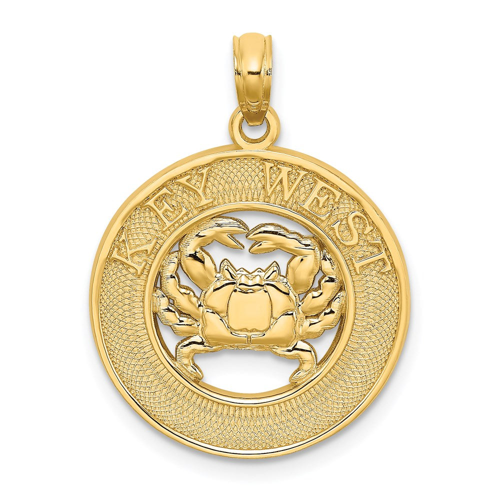 Million Charms 14K Yellow Gold Themed Key West On Round Frame With Crab Charm