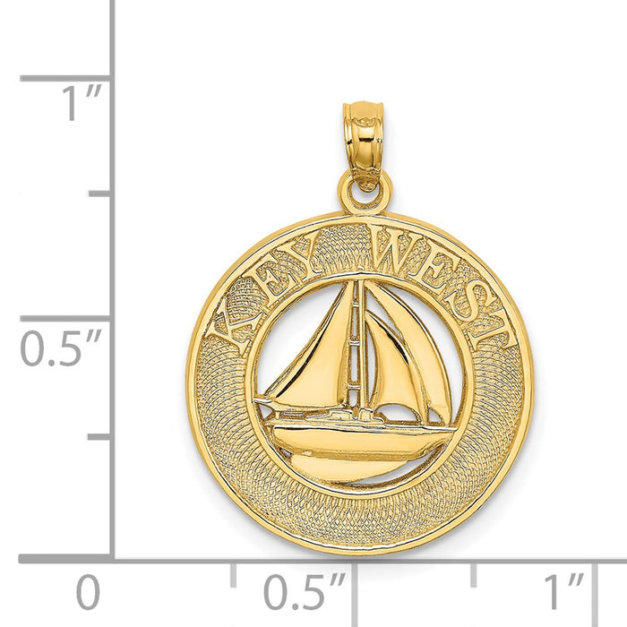 Million Charms 14K Yellow Gold Themed Key West On Round Frame Nautical Sailboat Charm