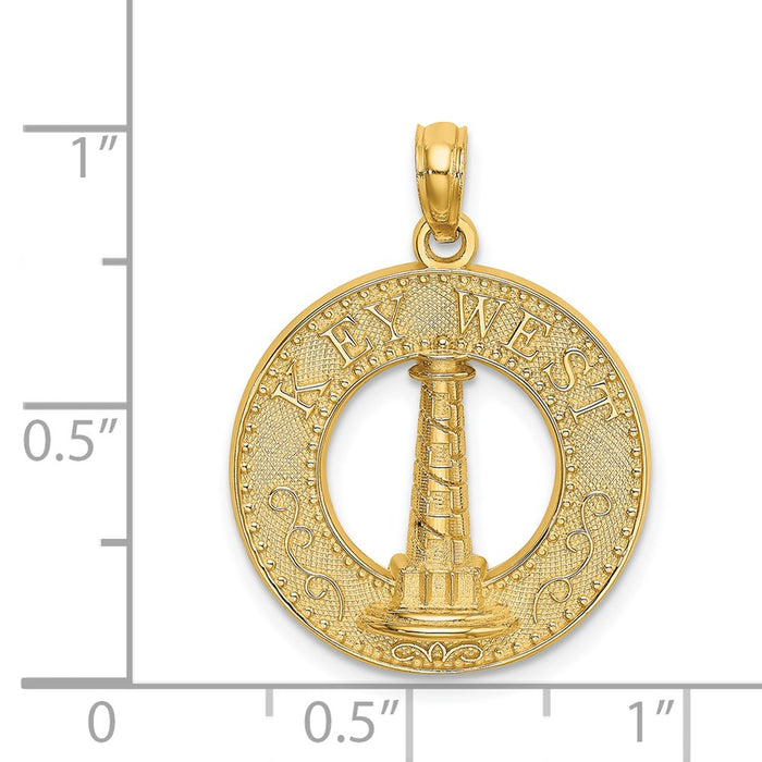 Million Charms 14K Yellow Gold Themed Key West Round Frame With Lighthouse Charm