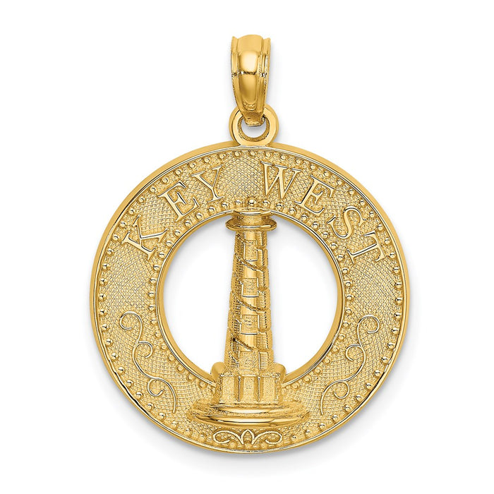 Million Charms 14K Yellow Gold Themed Key West Round Frame With Lighthouse Charm