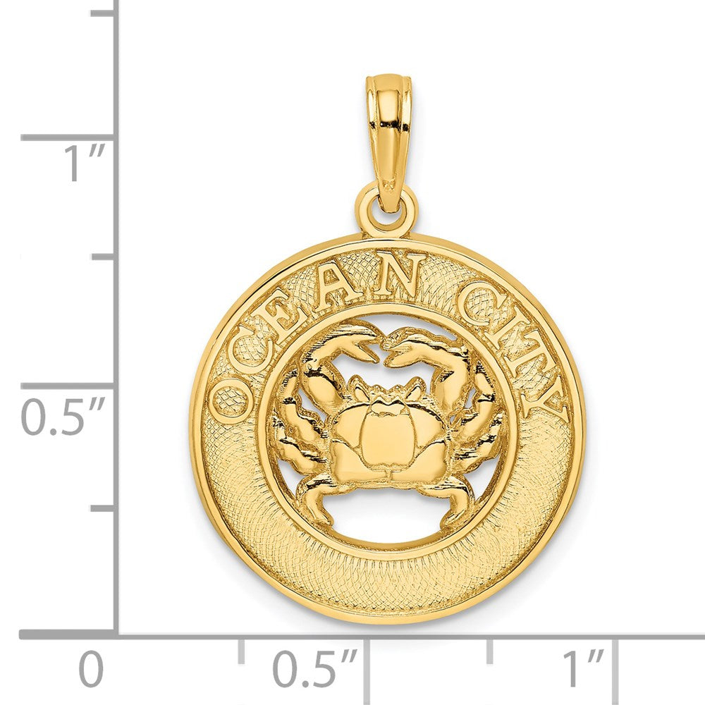 Million Charms 14K Yellow Gold Themed Ocean City On Round Frame With Crab Charm