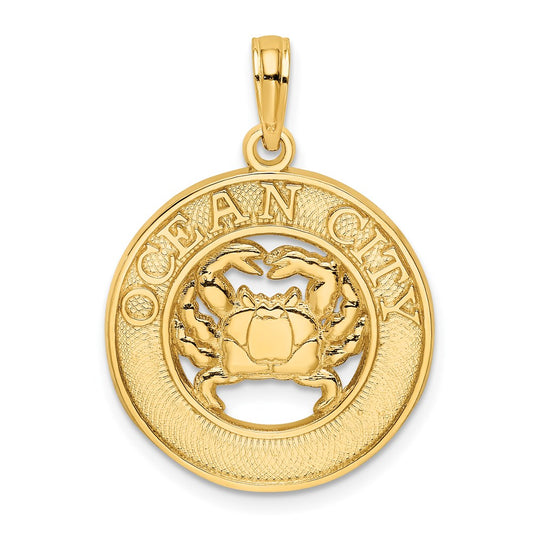Million Charms 14K Yellow Gold Themed Ocean City On Round Frame With Crab Charm