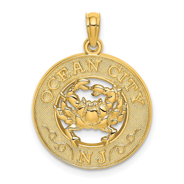 Million Charms 14K Yellow Gold Themed Ocean City, Nj Round Frame With Crab Charm