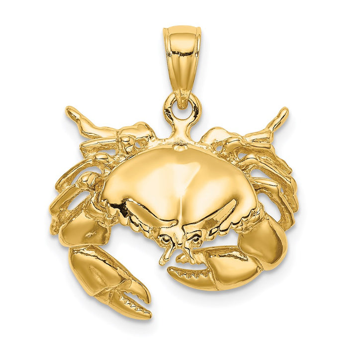 Million Charms 14K Yellow Gold Themed 2-D Stone Crab Facing Down Charm