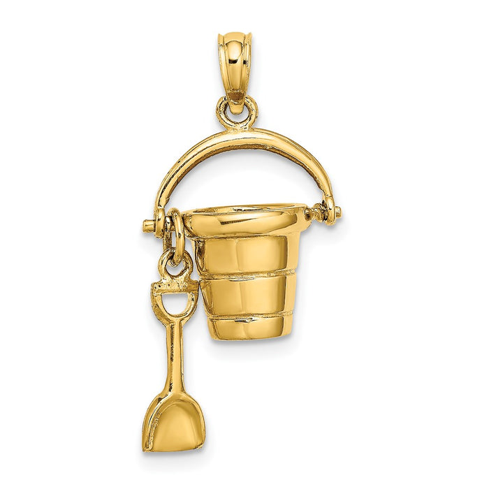 Million Charms 14K Yellow Gold Themed Cape Cod Bucket With Shovel Charm