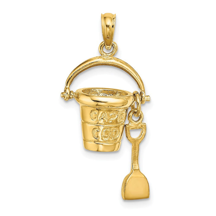 Million Charms 14K Yellow Gold Themed Cape Cod Bucket With Shovel Charm