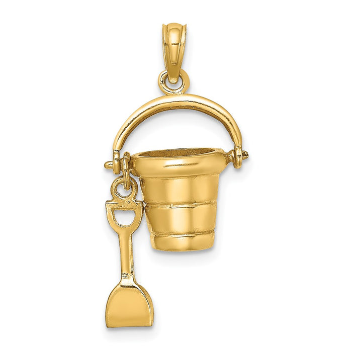 Million Charms 14K Yellow Gold Themed Ocean City Bucket With Shovel Charm