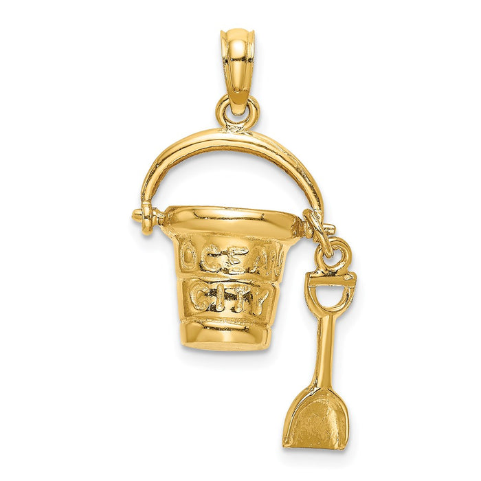 Million Charms 14K Yellow Gold Themed Ocean City Bucket With Shovel Charm