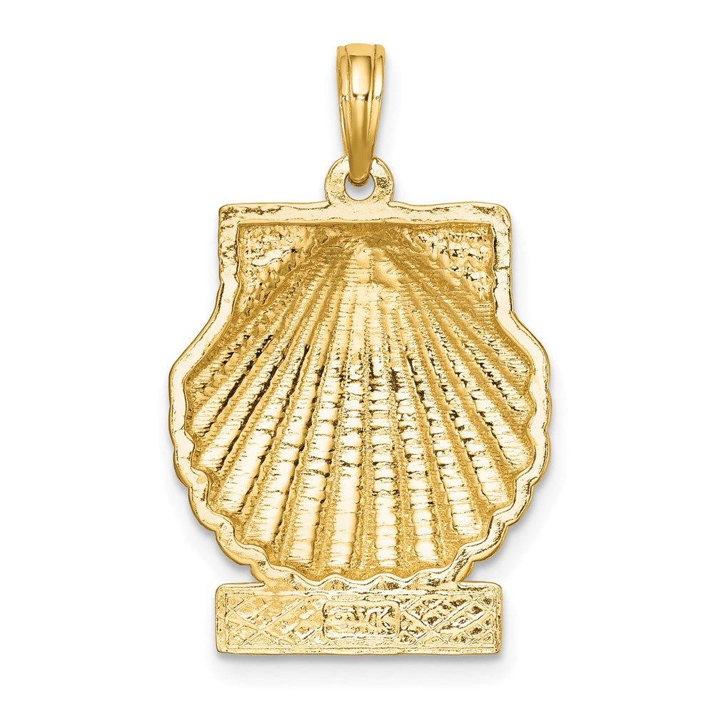 Million Charms 14K Yellow Gold Themed 2-D Ocean City Under Scallop Shell Charm