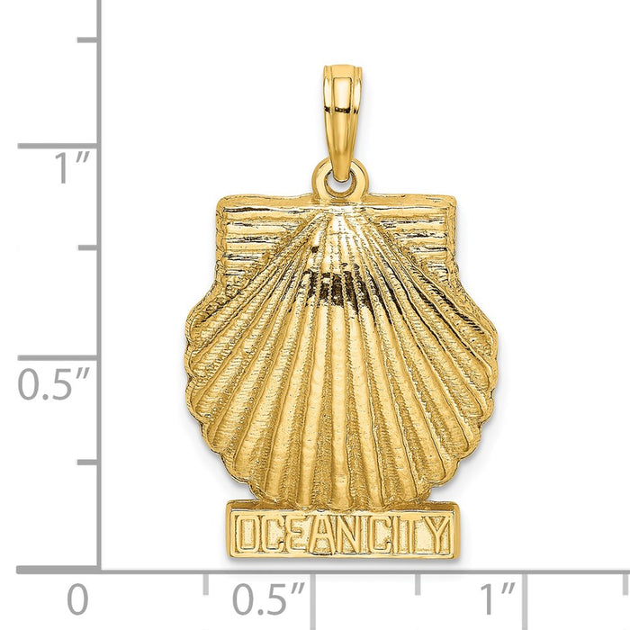 Million Charms 14K Yellow Gold Themed 2-D Ocean City Under Scallop Shell Charm