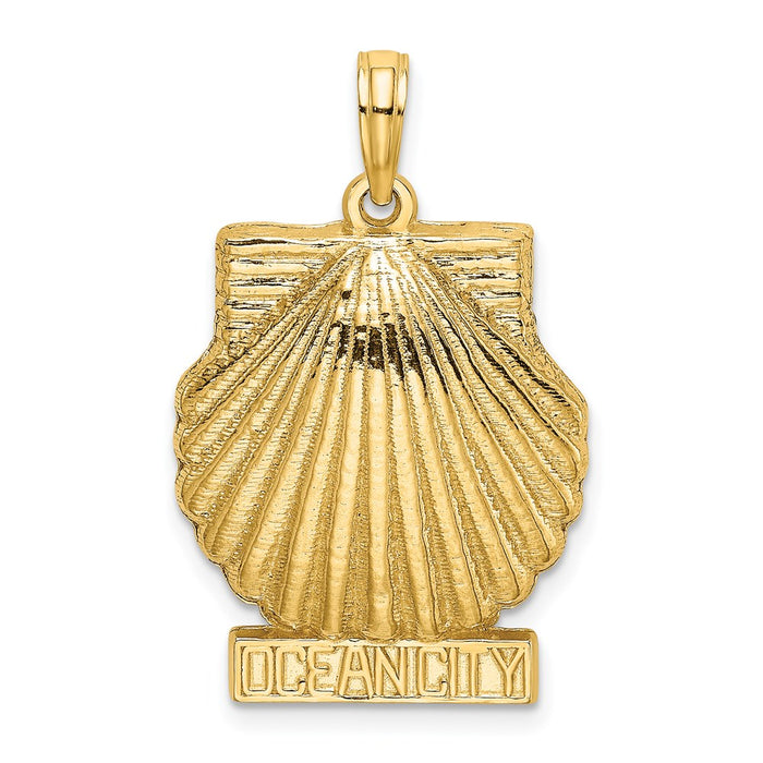 Million Charms 14K Yellow Gold Themed 2-D Ocean City Under Scallop Shell Charm