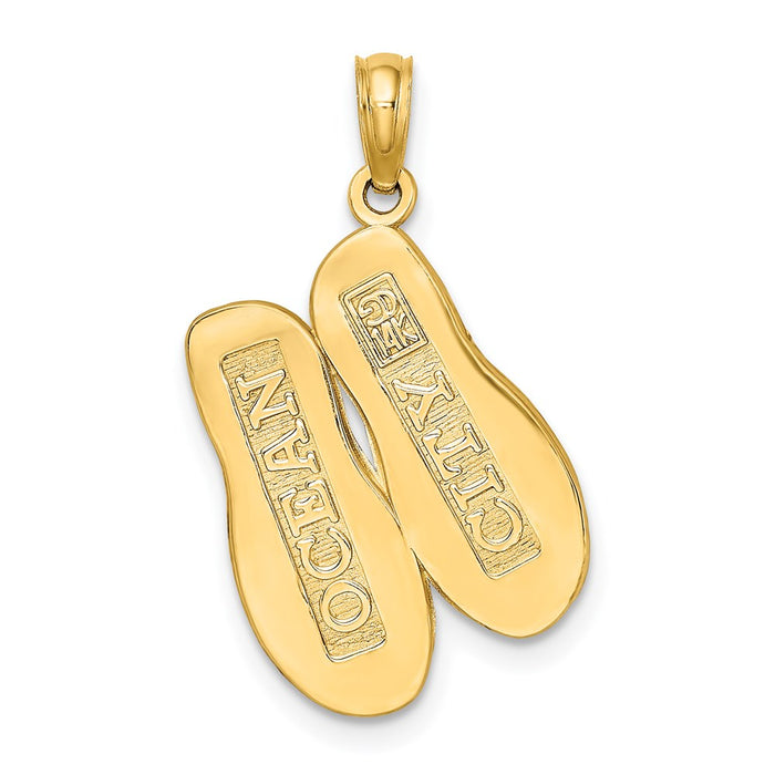 Million Charms 14K Yellow Gold Themed Polished Ocean City Flip-Flop Charm