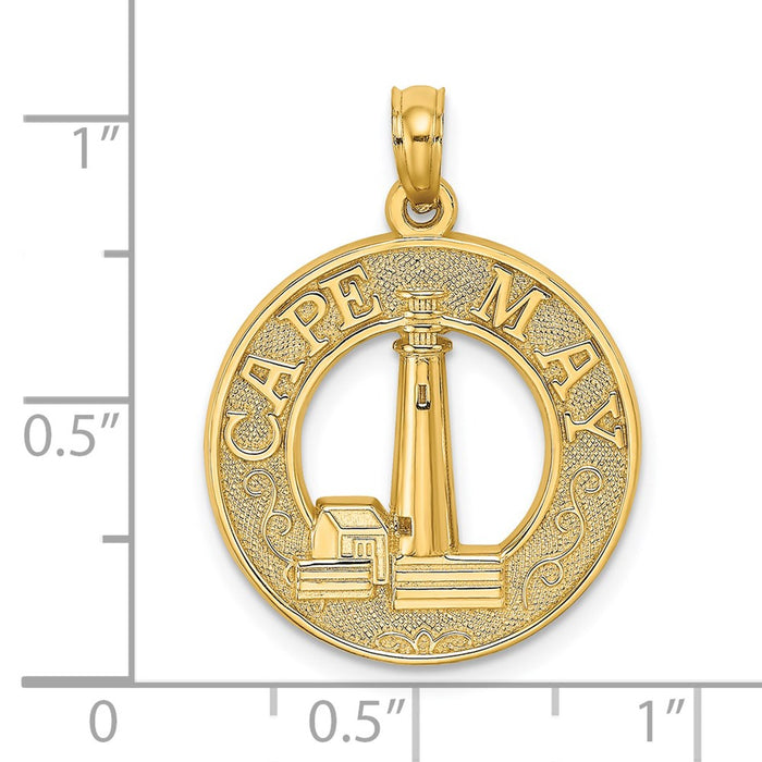 Million Charms 14K Yellow Gold Themed Cape May Round Frame With Lighthouse Center Charm