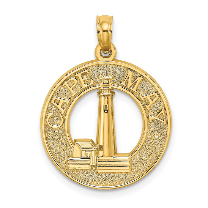 Million Charms 14K Yellow Gold Themed Cape May Round Frame With Lighthouse Center Charm