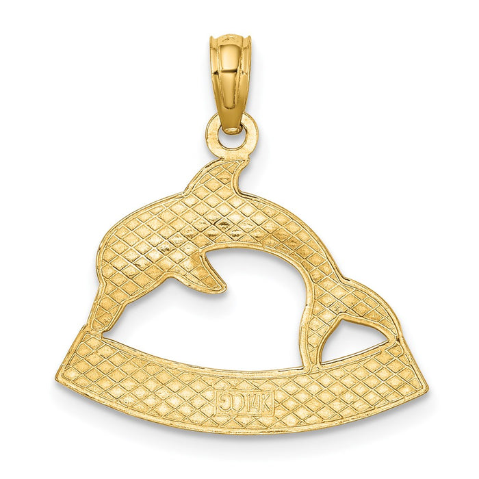 Million Charms 14K Yellow Gold Themed 2-D Ocean City Under Dolphin Charm