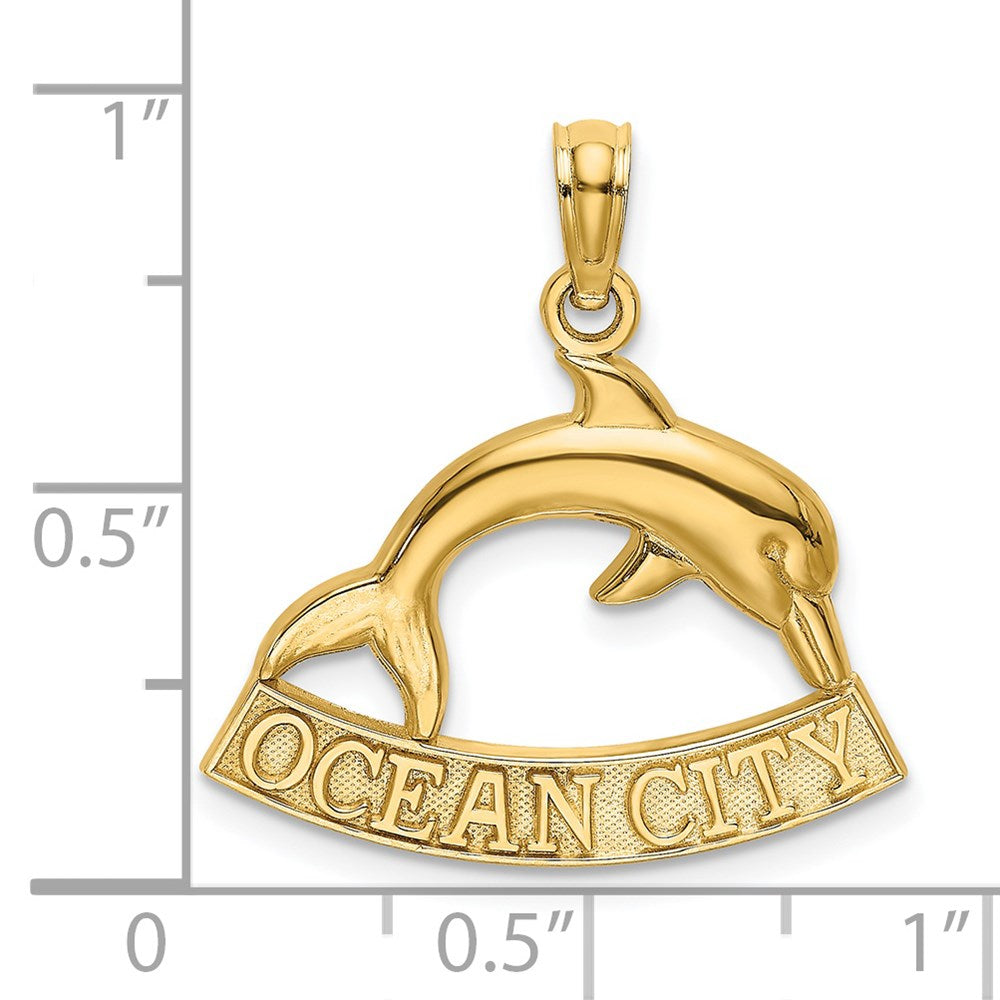 Million Charms 14K Yellow Gold Themed 2-D Ocean City Under Dolphin Charm