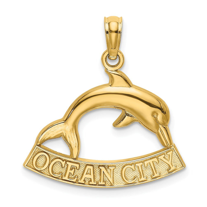 Million Charms 14K Yellow Gold Themed 2-D Ocean City Under Dolphin Charm