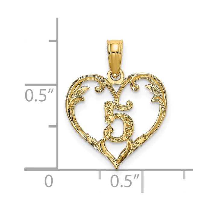 Million Charms 14K Yellow Gold Themed 5 Inside Heart Charm