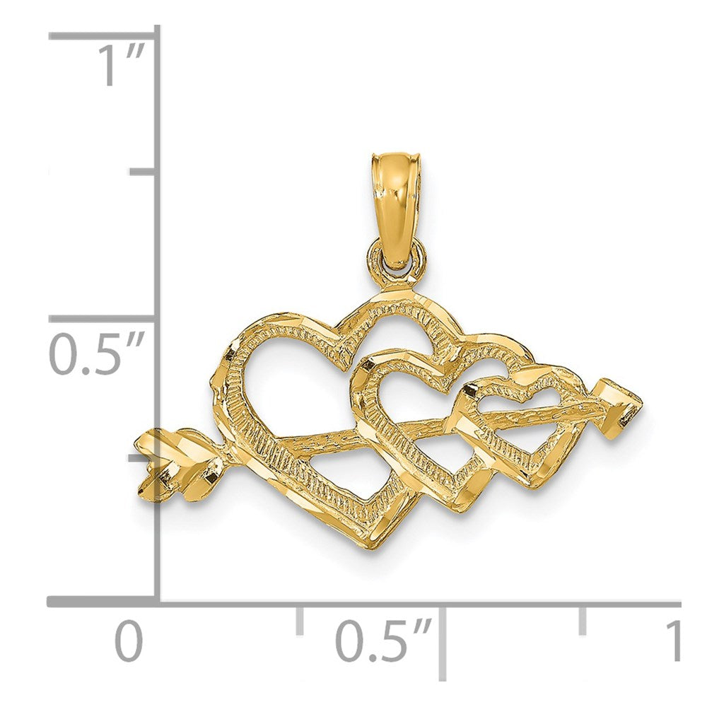 Million Charms 14K Yellow Gold Themed Polished Hearts, Arrow Pendant