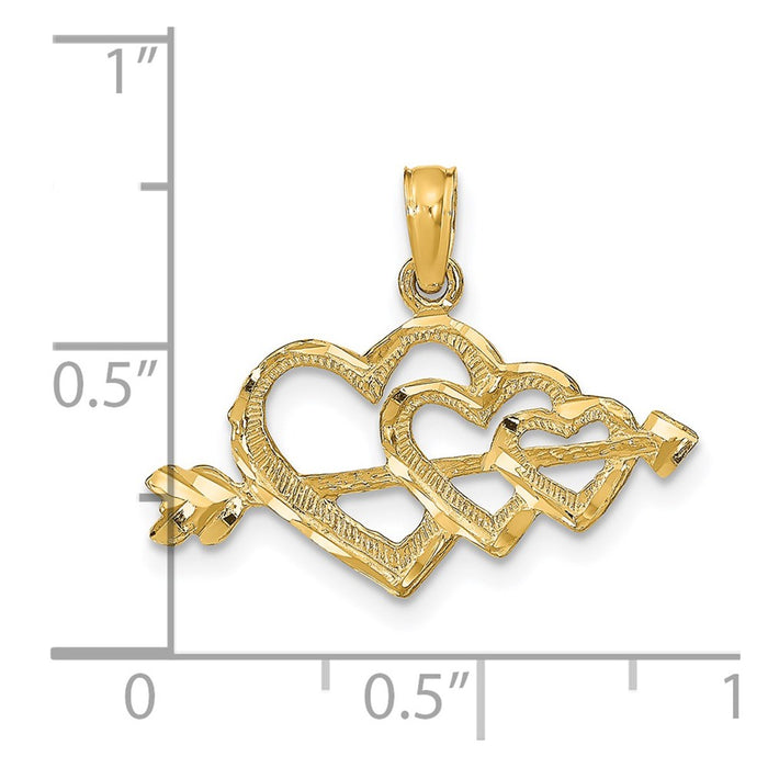 Million Charms 14K Yellow Gold Themed Polished Hearts, Arrow Pendant