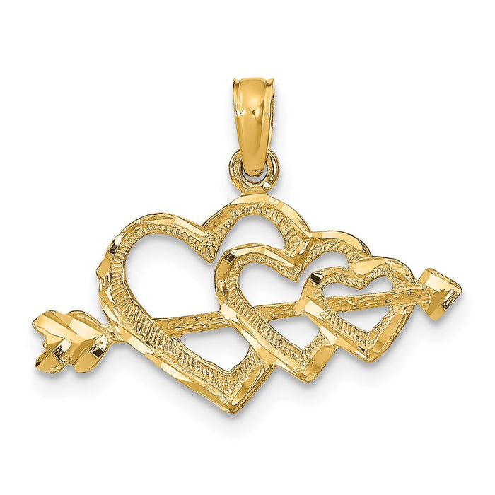 Million Charms 14K Yellow Gold Themed Polished Hearts, Arrow Pendant