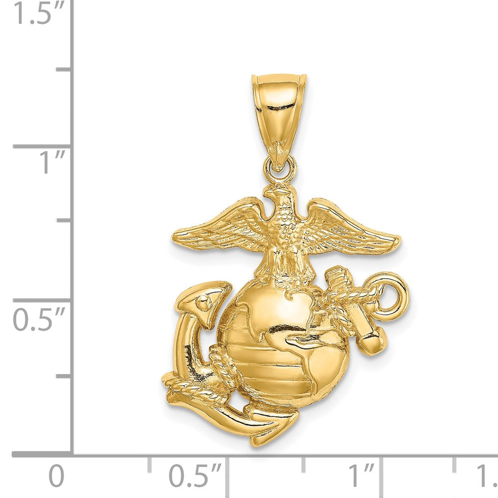 Million Charms 14K Yellow Gold Themed 2-D Med. Marine Corps Symbol Charm