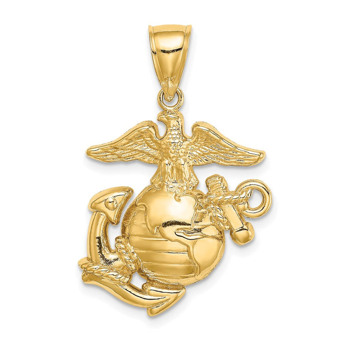 Million Charms 14K Yellow Gold Themed 2-D Med. Marine Corps Symbol Charm