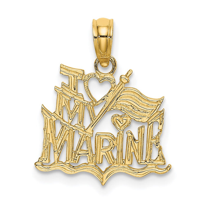 Million Charms 14K Yellow Gold Themed I Love My Marine
