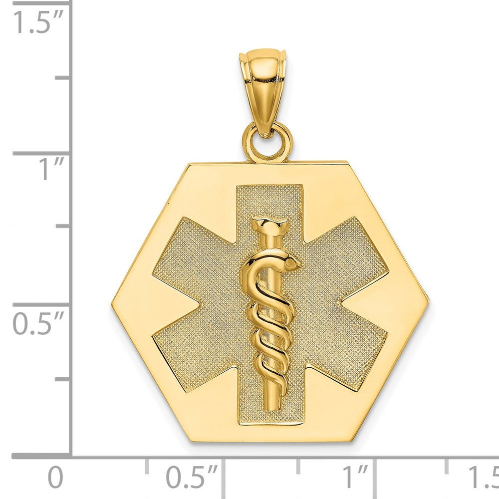 Million Charms 14K Yellow Gold Themed Textured Back Caduceus Medical Disc