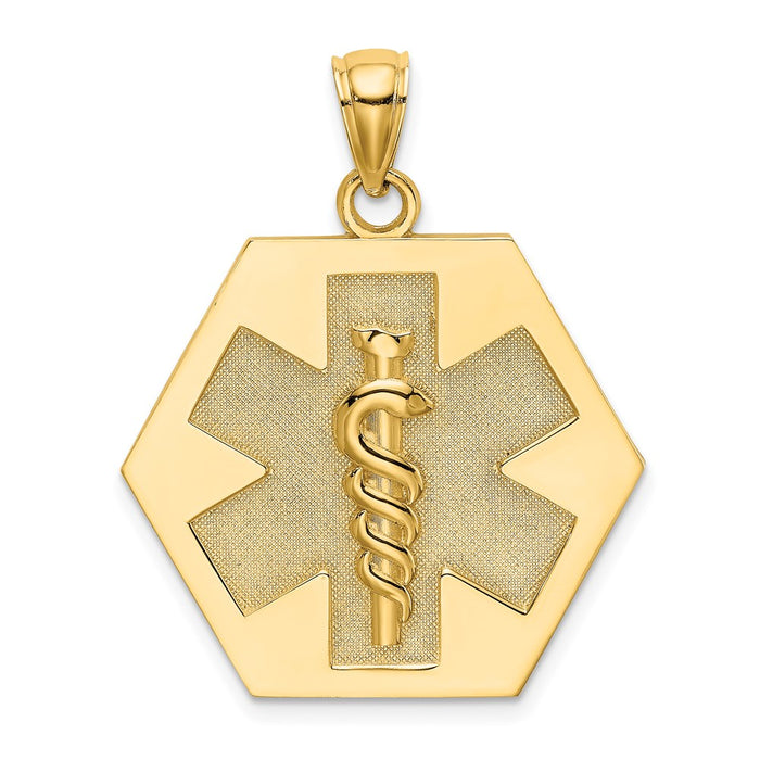 Million Charms 14K Yellow Gold Themed Textured Back Caduceus Medical Disc