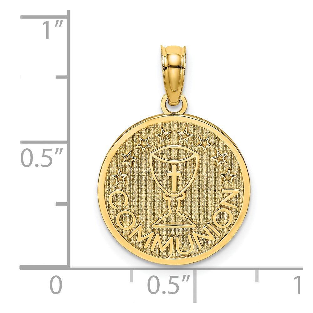 Million Charms 14K Yellow Gold Themed Textured Communion Cup On Round Disc Charm
