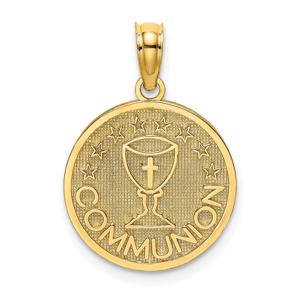 Million Charms 14K Yellow Gold Themed Textured Communion Cup On Round Disc Charm