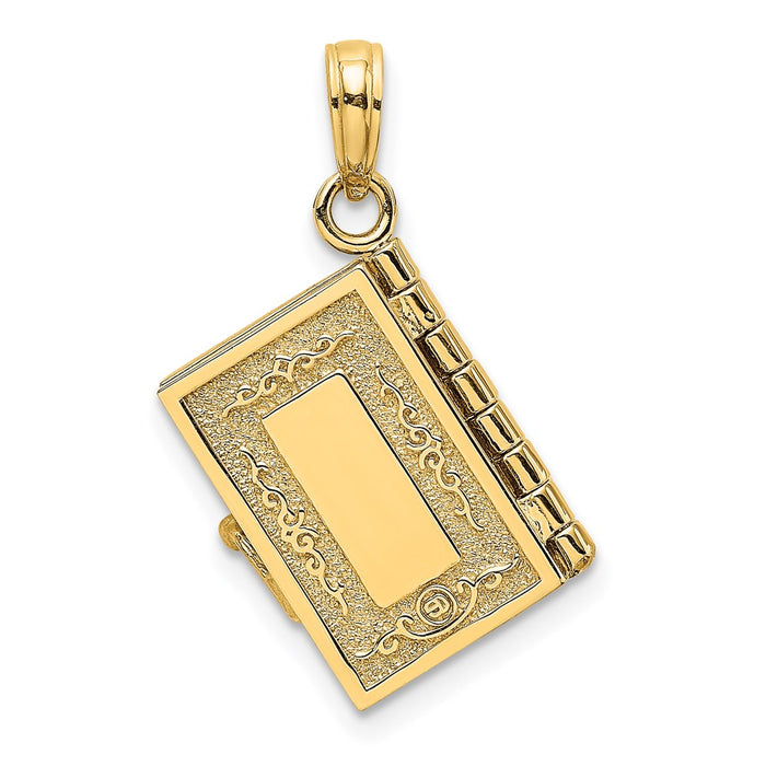 Million Charms 14K Yellow Gold Themed 3-D Moveable Pages Holy Bible With Lords Prayer Charm