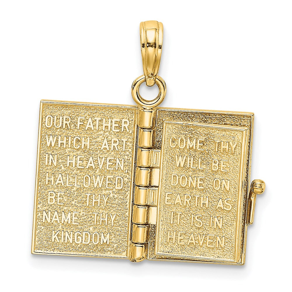 Million Charms 14K Yellow Gold Themed 3-D Moveable Pages Holy Bible With Lords Prayer Charm