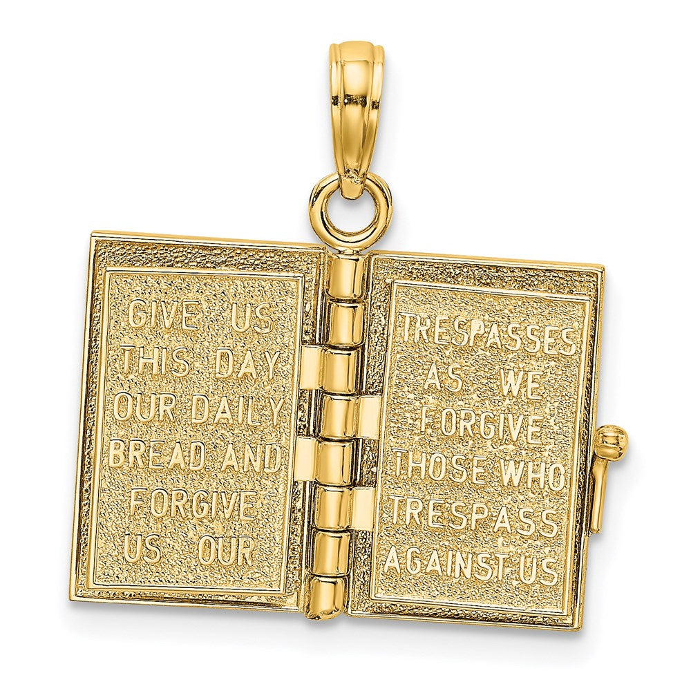 Million Charms 14K Yellow Gold Themed 3-D Moveable Pages Holy Bible With Lords Prayer Charm