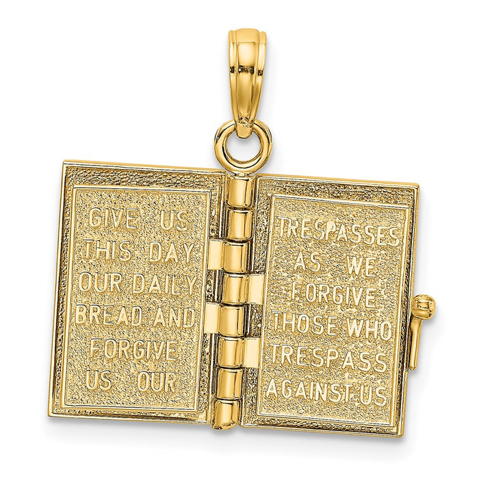 Million Charms 14K Yellow Gold Themed 3-D Moveable Pages Holy Bible With Lords Prayer Charm